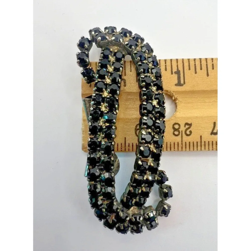 Vintage MUSI Black‎ Rhinestone Shoe Clips 1950s Mid Century Glam Accessory MCM